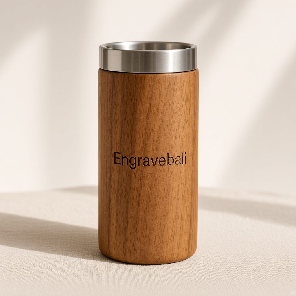 Teak Lid Tumbler – souvenir kayu custom grafir Engravebali Bali
