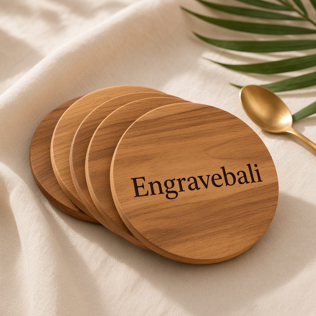 Coaster Set – souvenir kayu custom grafir Engravebali Bali