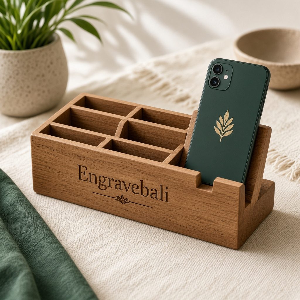 Desk Organizer – souvenir kayu custom grafir Engravebali Bali